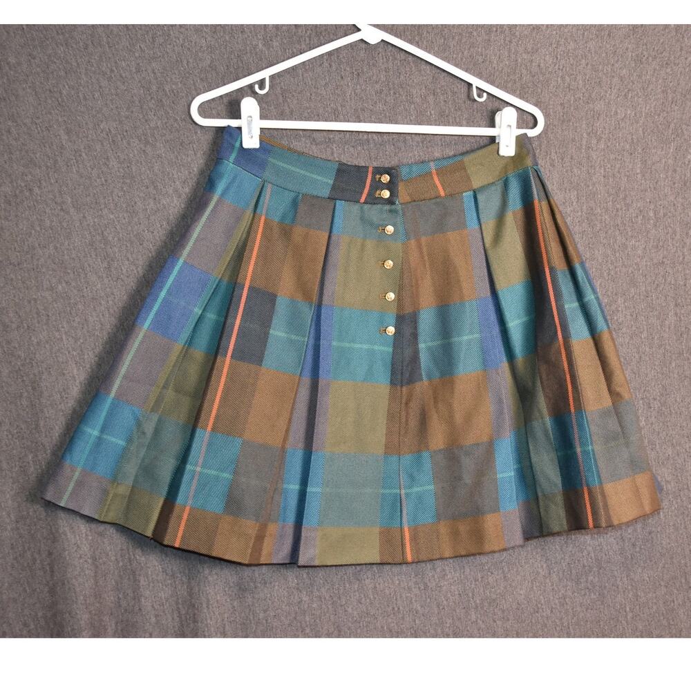 Tommy Hilfiger Women's 4 Pleated Plaid Skirt Button Tartan Kilt Style